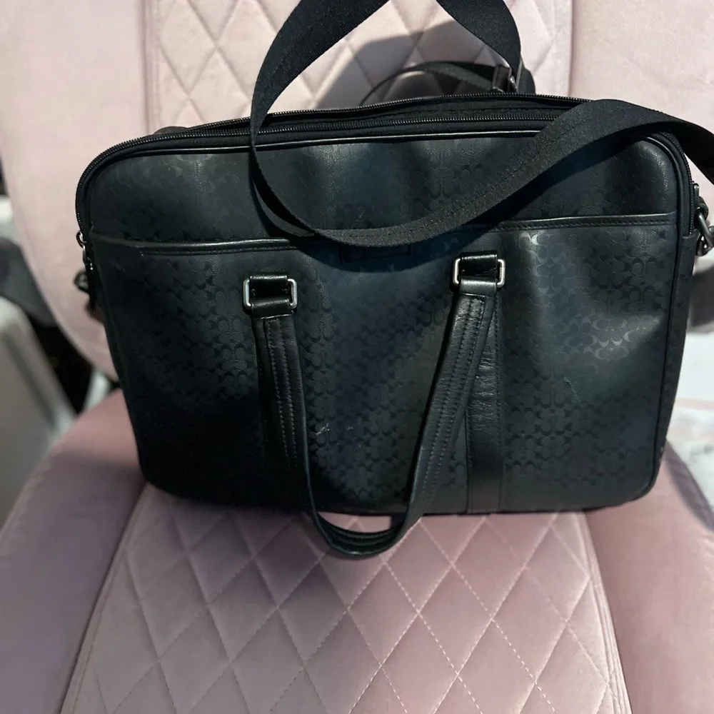 Coach Men's Business Bag Micro Signature Black PVC Razor Messenger Laptop Bag - Picture 2 of 14